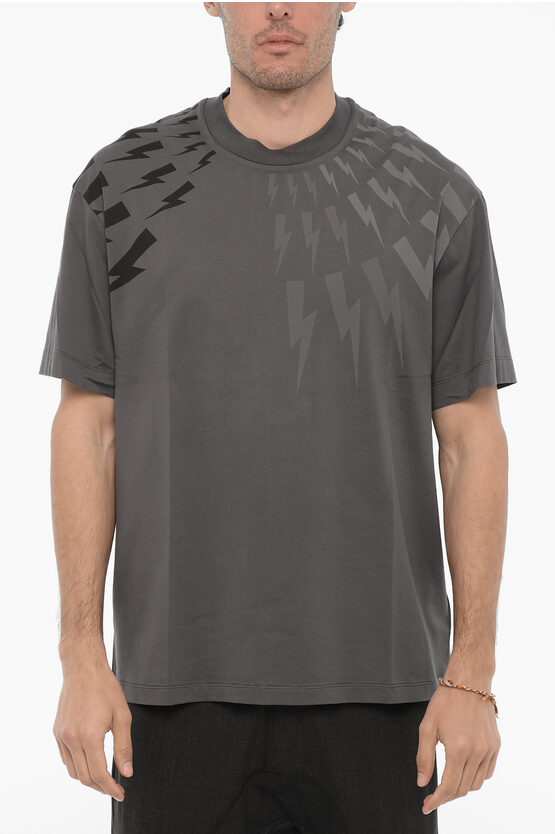 Neil Barrett Easy Fit Crew-neck T-shirt With Ton-on-ton Print In Gray