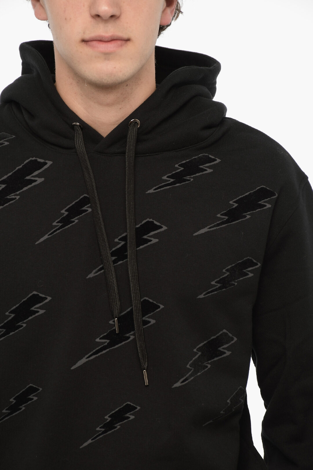 Neil Barrett Easy Fit Hoodie with Velvet Thunderbolt men