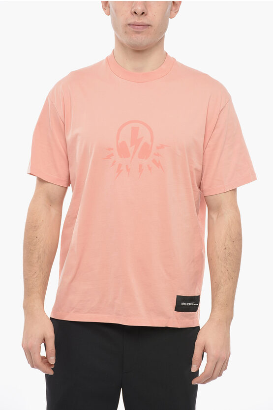 Neil Barrett Easy Fit Music Bolt Crew-neck T-shirt In Pink