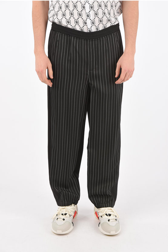 Neil Barrett Easy Fit Pants With Pinstriped Detail On The Front In Black