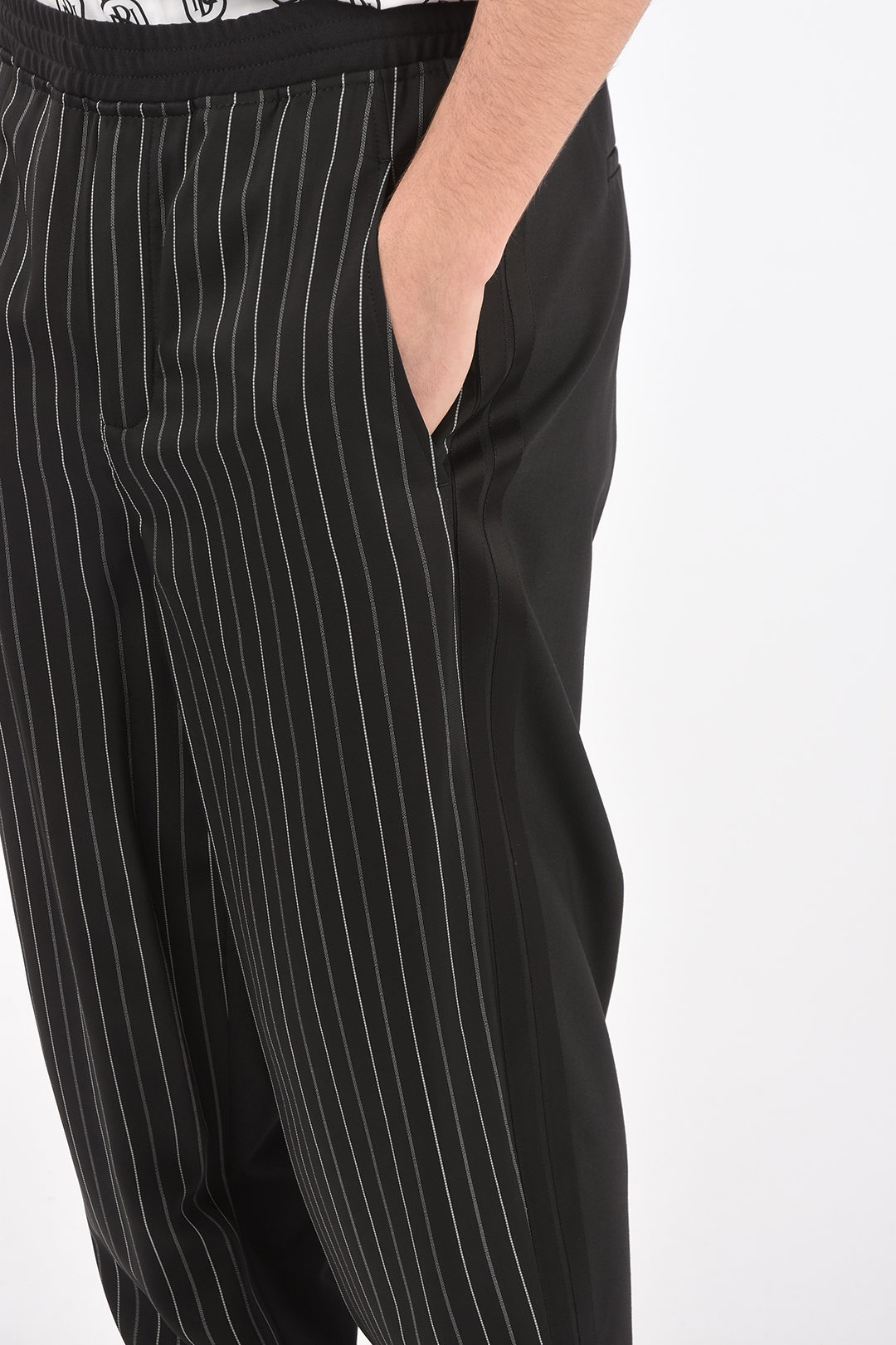 Neil Barrett easy fit pants with pinstriped detail on the front men ...