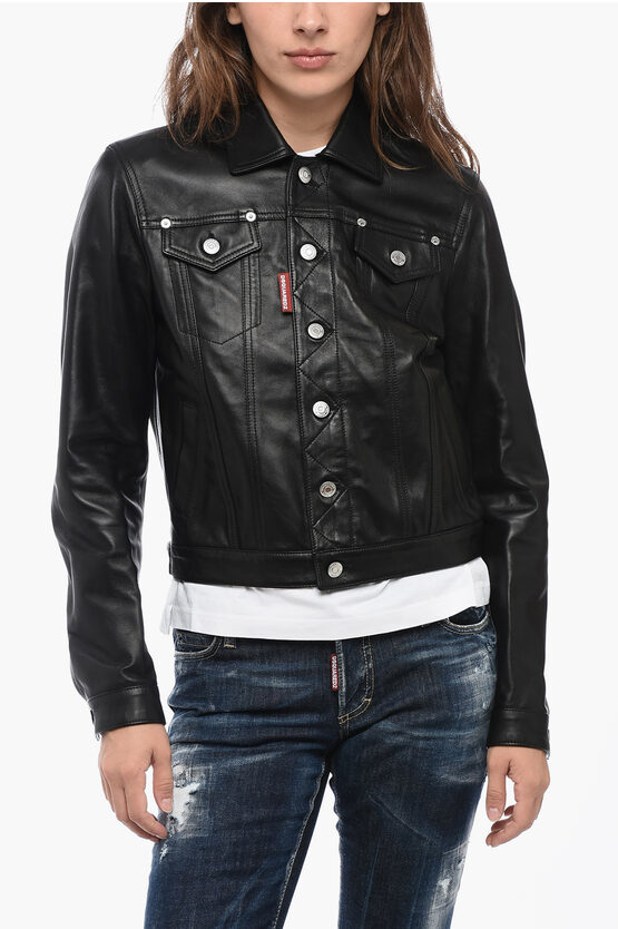 DSQUARED2 ECO-LEATHER CROPPED FIT OVERSHIRT 