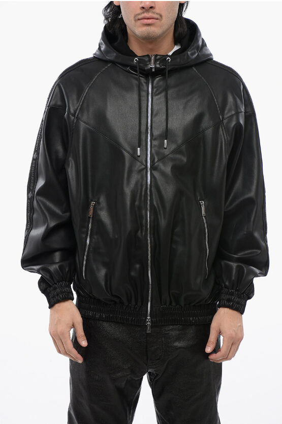 Shop Dsquared2 Eco Leather Hoodie Sweatshirt With Logoed Band