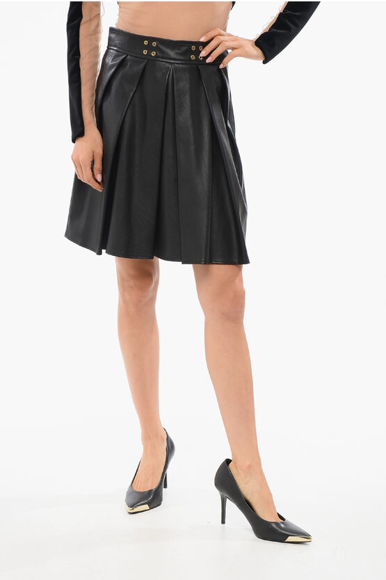 Elisabetta Franchi Eco-leather Pleated Miniskirt In Black