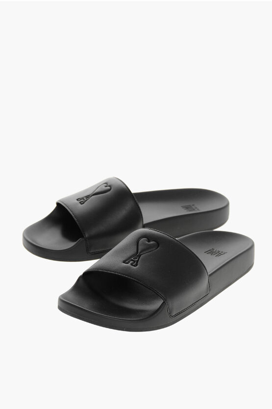 Ami Alexandre Mattiussi Eco-leather Slides With Embossed Logo In Black