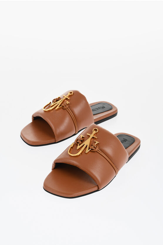 Jw Anderson Eco-leather Slides With Front Logo In Brown
