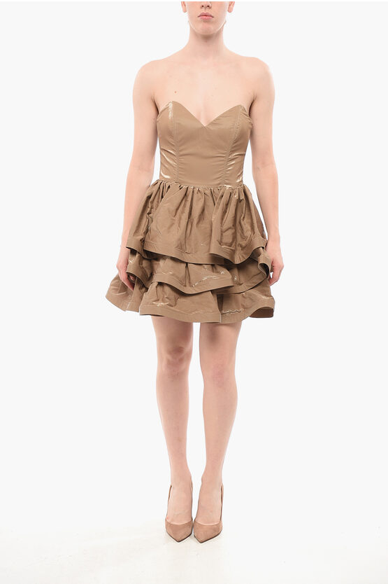 Elisabetta Franchi Eco-patent Leather Flounced Dress In Brown