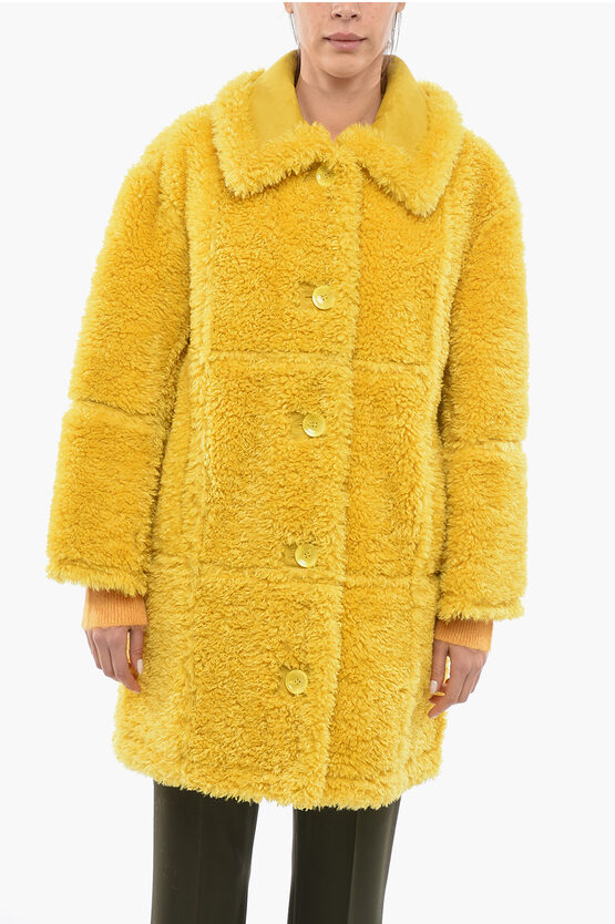 Stand Studio Eco-shearling Samira Reversible Coat With Flush Pockets In Yellow
