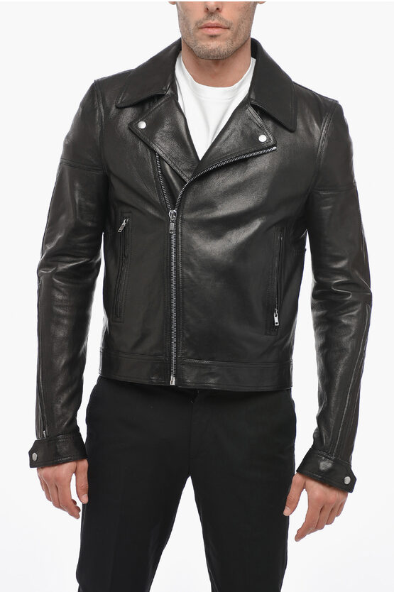 Rick Owens Edfu Leather Dracubiker Jacket With Zipped Sleeves In Black