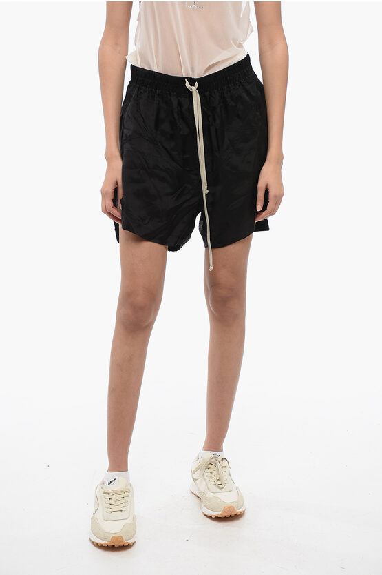 Shop Rick Owens Edfu Satin Pentaboxers Shorts With Elastic Waistband