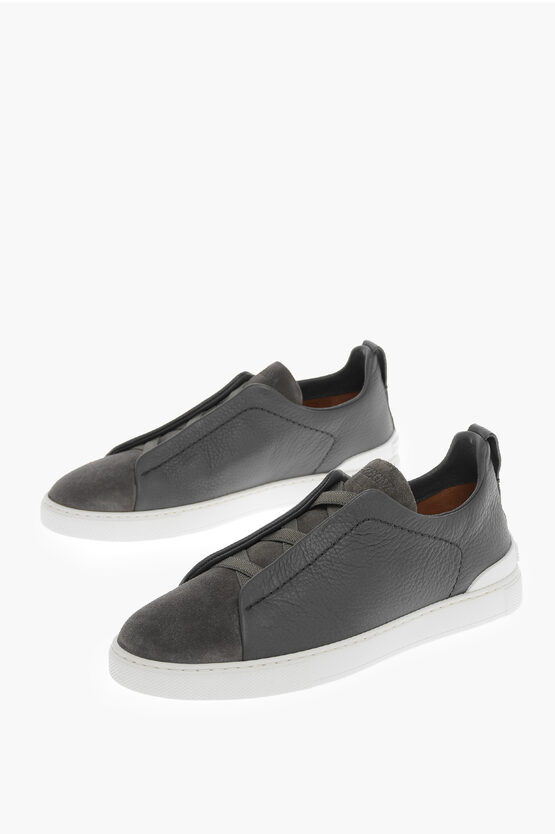 Ermenegildo Zegna Elastic Lace-up Triple Stitch Leather And Suede Sneakers In White