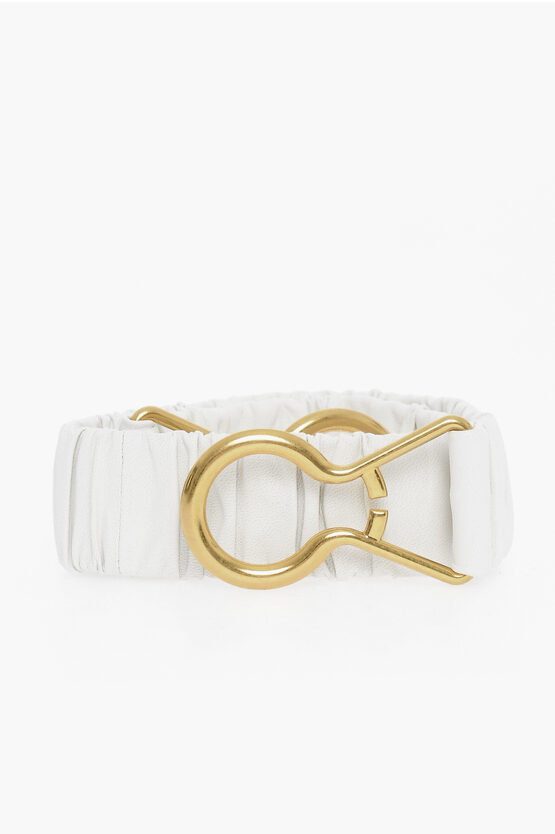 Bottega Veneta Elastic Leather Belt With Brass Buckle In White
