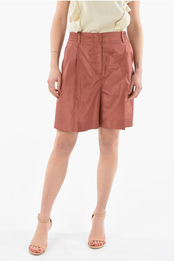 Shop Valentino Elastic Waist Double Pleated Silk Shorts