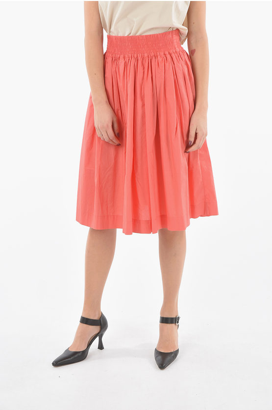 Woolrich Elastic Waist Popeline Cotton Flared Skirt In Pink
