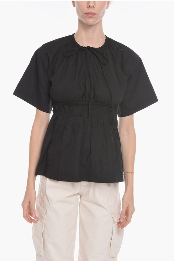 Proenza Schouler Elastic Waistband Cotton Blouse With Cut-out Detail In Black