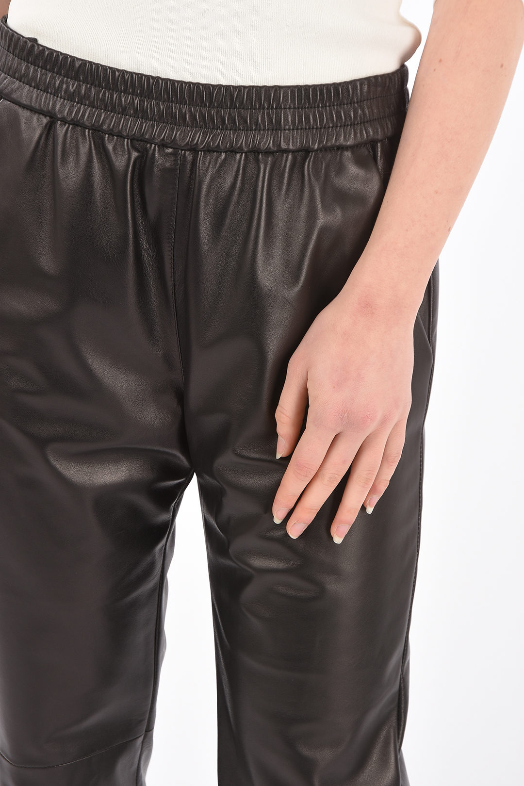 DROMe Elastic Waistband Leather Pants 