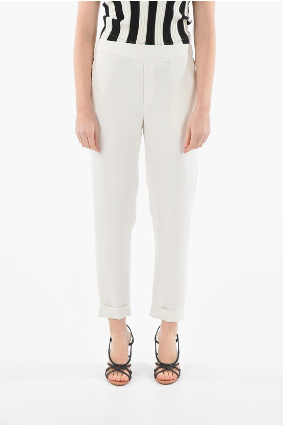 P.a.r.o.s.h Elastic Waisted Panty Trousers With Cuffed Hem In White