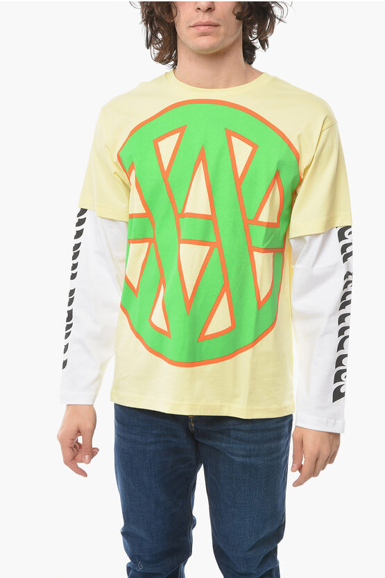 Vyner Articles Emblem Printed Long Sleeve Skater T-shirt In Yellow