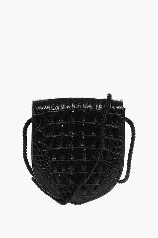 Celine Embossed Leather Ecusson Crossbody Bag With Crocodile Finish