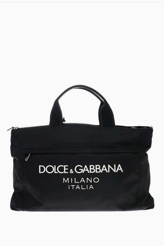 Dolce & Gabbana Embossed Logo Nylon Travel Bag In Black
