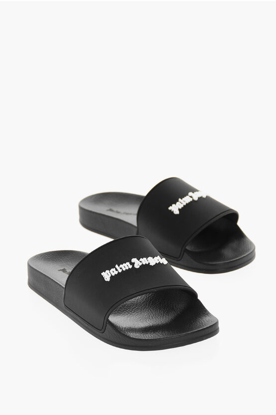 Shop Palm Angels Embossed Logo Pool Sliders