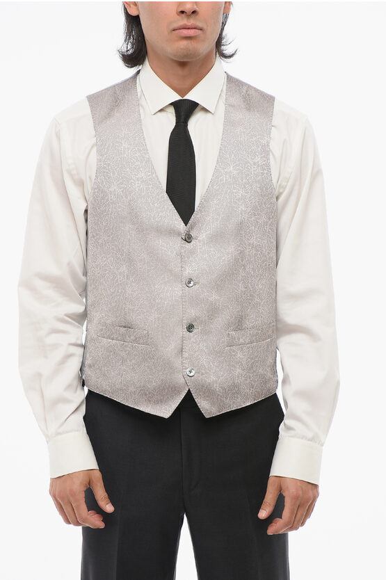Corneliani Embroidered 4 Buttons Academy Silk Vest With Jetted Pockets