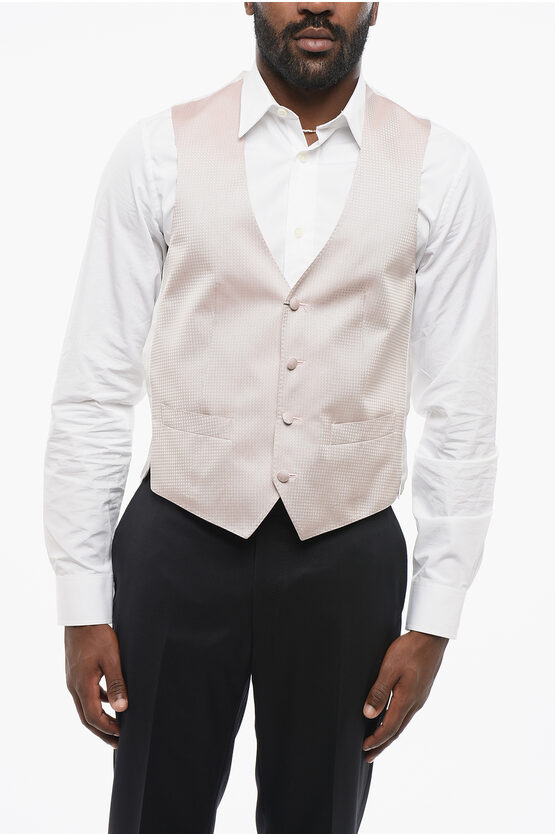 Corneliani Embroidered 4 Buttons Silk Vest In Neutral