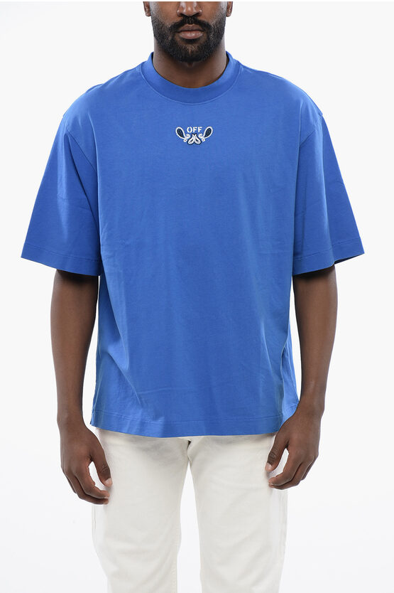Off-white Embroidered Bandana Arrow Crewneck T-shirt In Blue