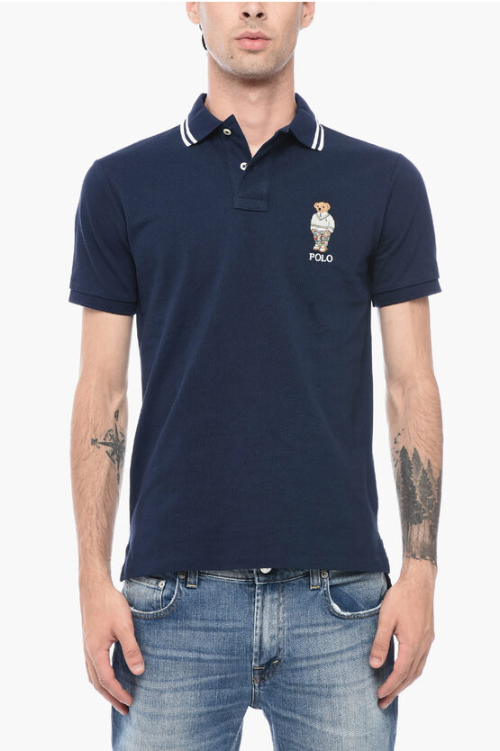 Shop Polo Ralph Lauren Embroidered Bear Piquet Cotton Polo