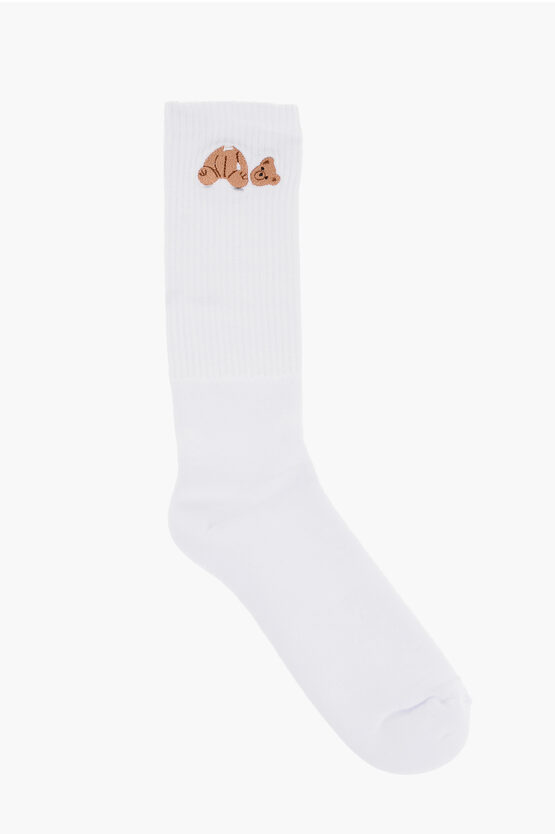 Palm Angels Embroidered Bear Socks In White