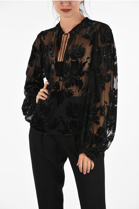 Saint Laurent Embroidered Blouse with Tassels women Glamood Outlet