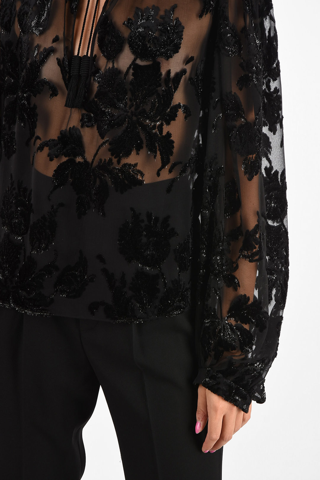 Saint Laurent Embroidered Blouse with Tassels women Glamood Outlet