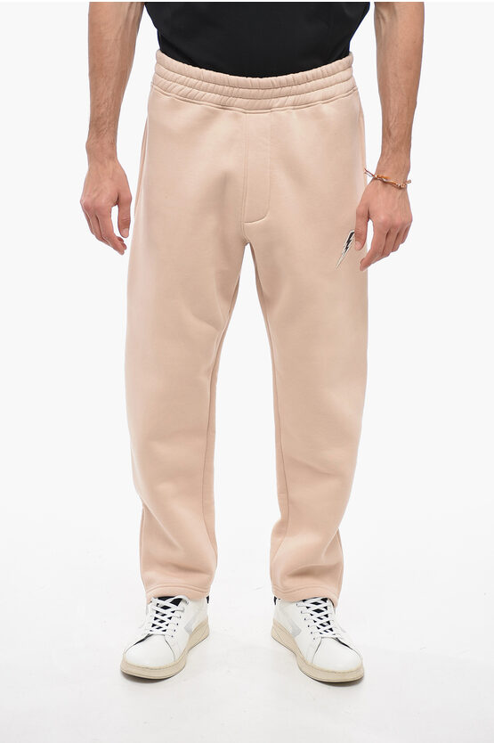 Neil Barrett Embroidered Bolt Joggers With Zip At Cuffs In Neutral