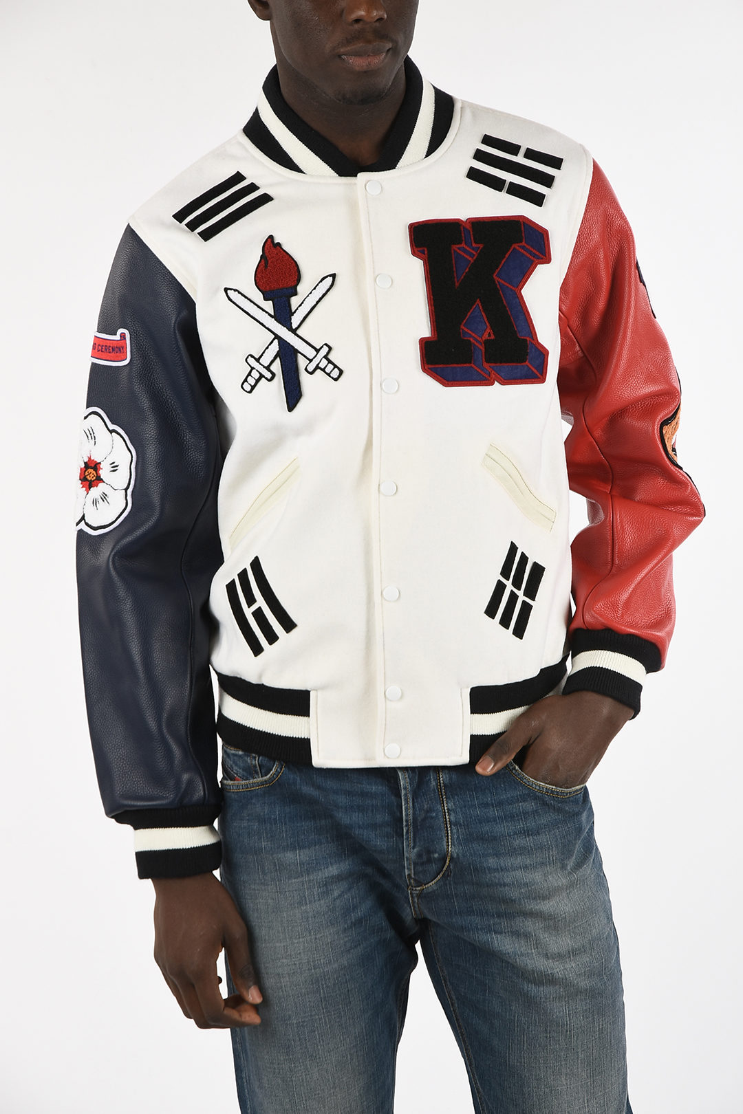 Opening Ceremony Embroidered Bomber with Leather Sleeves men - Glamood  Outlet