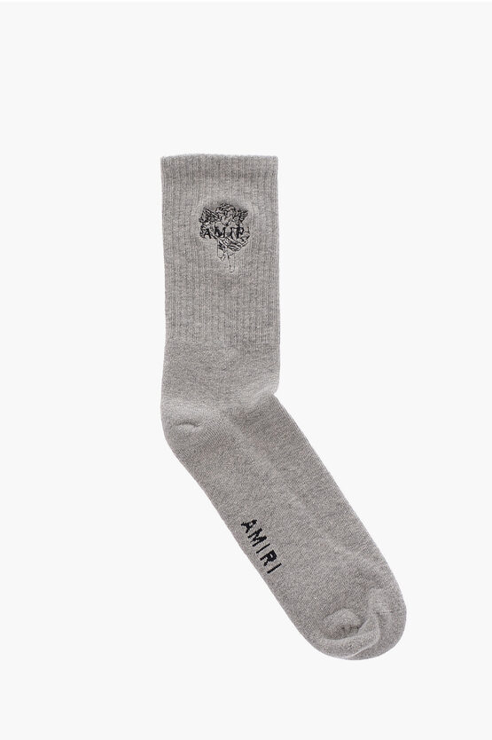 Amiri Embroidered Cherub Socks In Grey