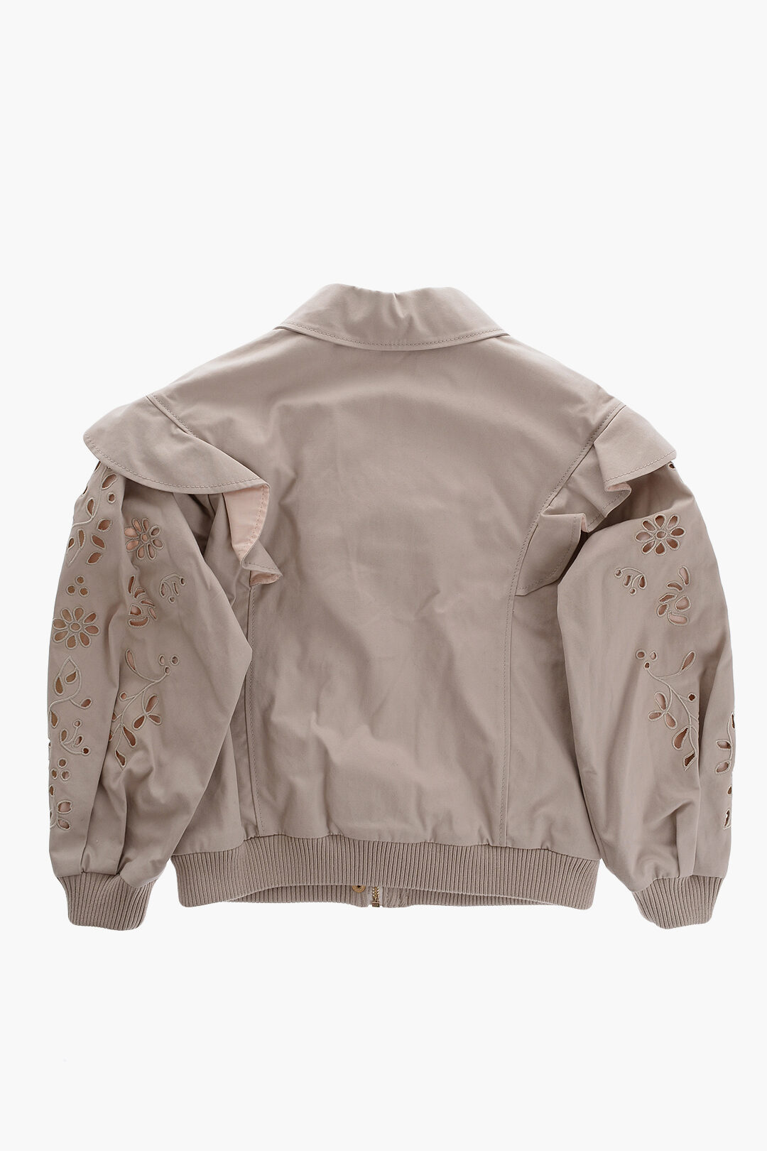 Chloe Kids Embroidered Cotton Bomber With Ruffles girls