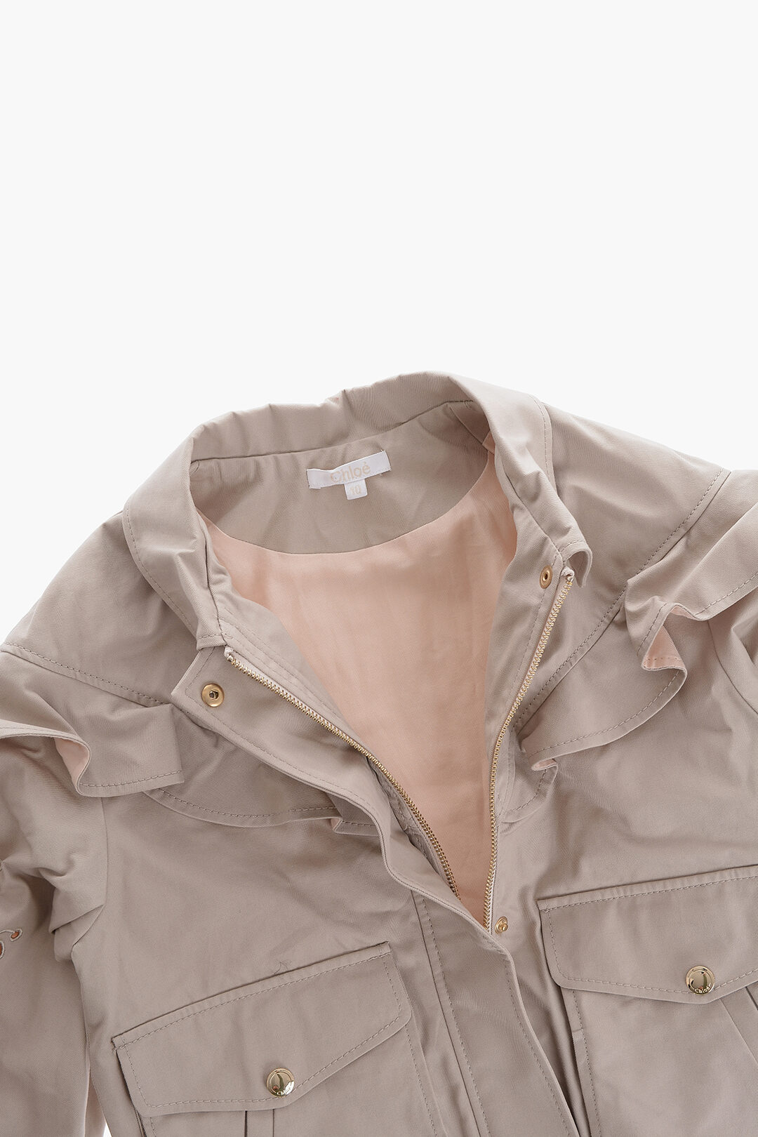 Chloe Kids Embroidered Cotton Bomber With Ruffles girls
