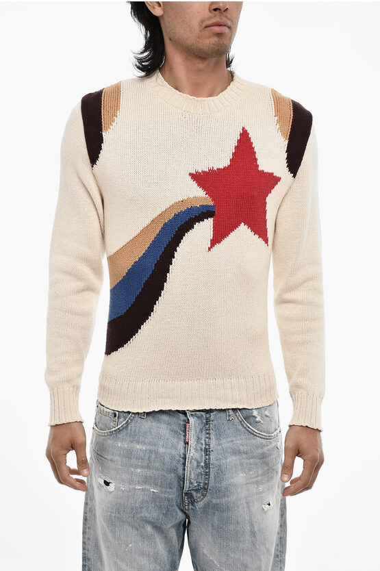 Dsquared2 Embroidered Cotton Crew-neck Sweater