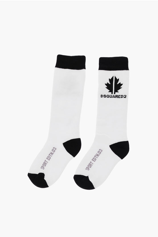 Dsquared2 Embroidered Cotton Stretch Socks In White