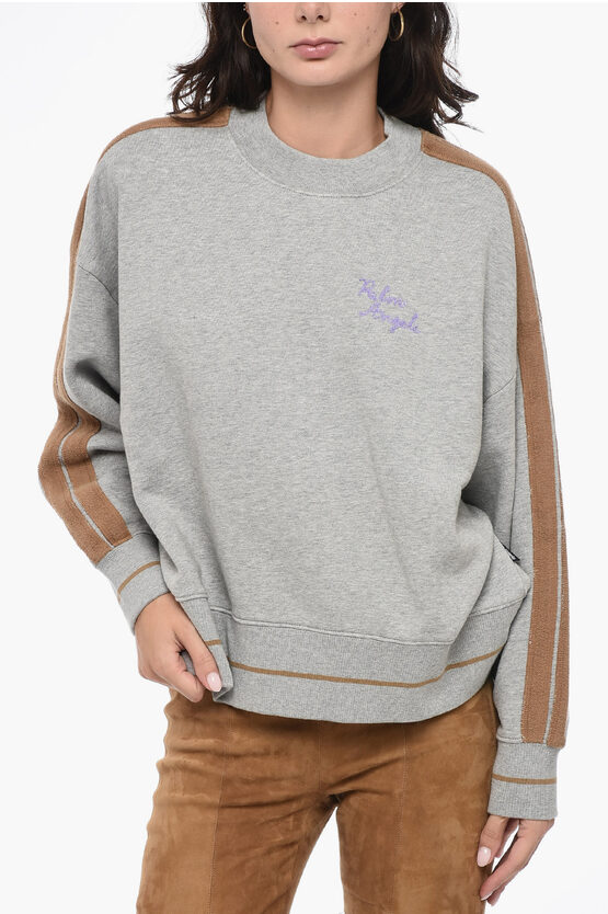 Shop Palm Angels Embroidered Crewneck Sweater With Teddy Contrasting Bands