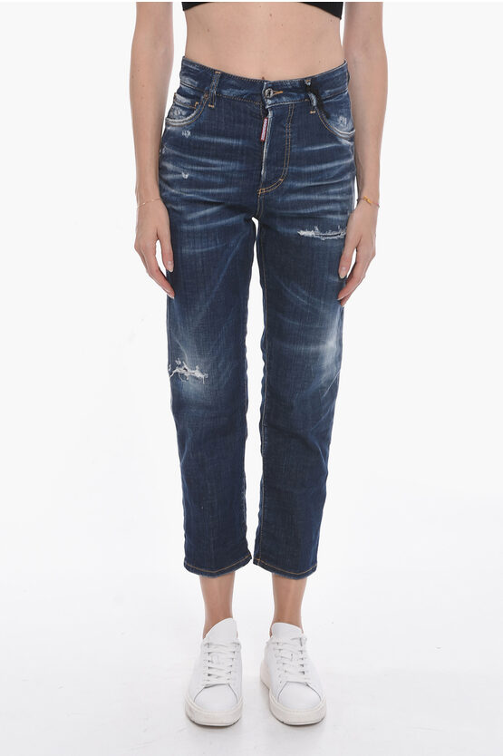 Shop Dsquared2 Embroidered Daisy Boston Fit Denims 18cm