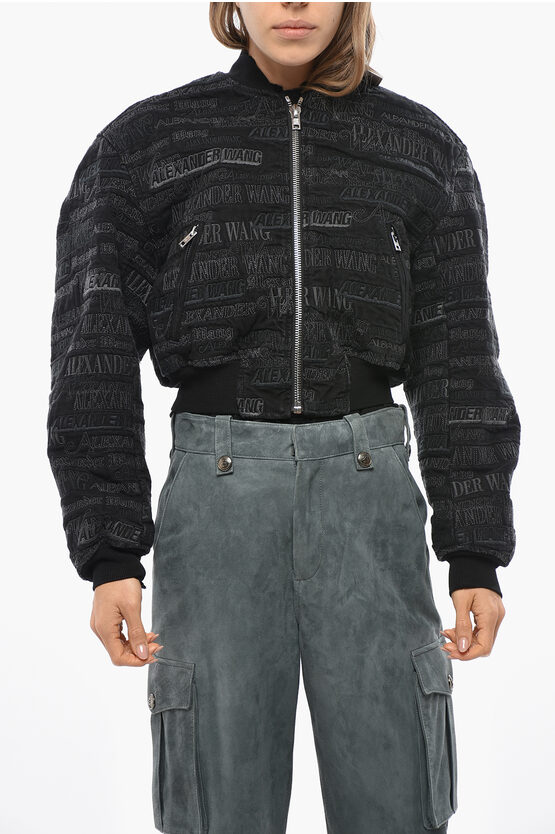 Alexander Wang Embroidered Denim Cropped Fit Bomber Jacket