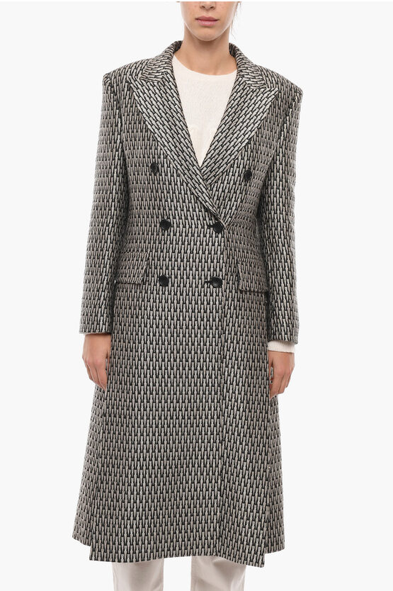 Alberta Ferretti Embroidered Double Breasted Coat With Flap Pockets In Grey