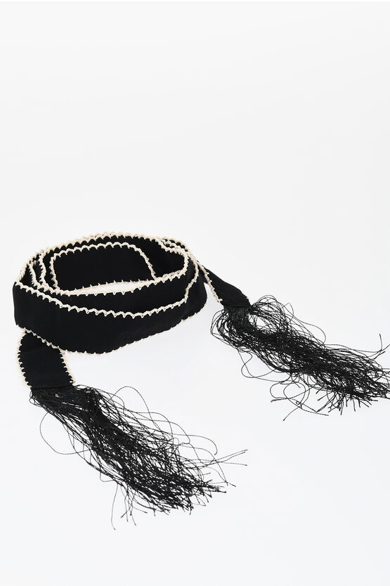 Elisabetta Franchi Embroidered Fringed Foulard In Black