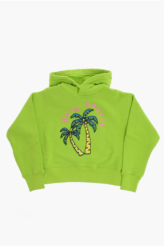 Palm Angels Embroidered Front Hoodie In Green