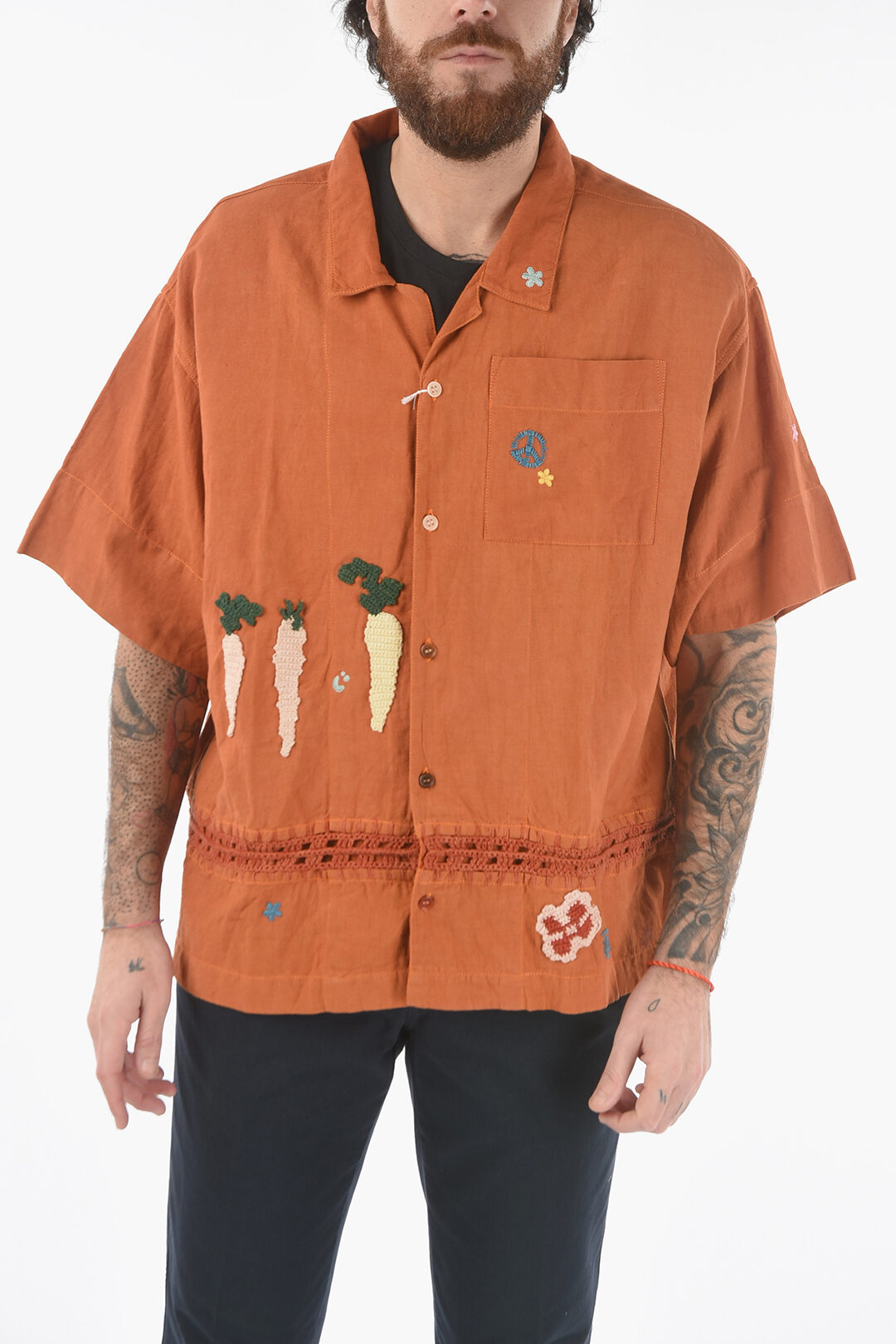 Story MFG Embroidered GREETING Oversized Shirt men - Glamood Outlet