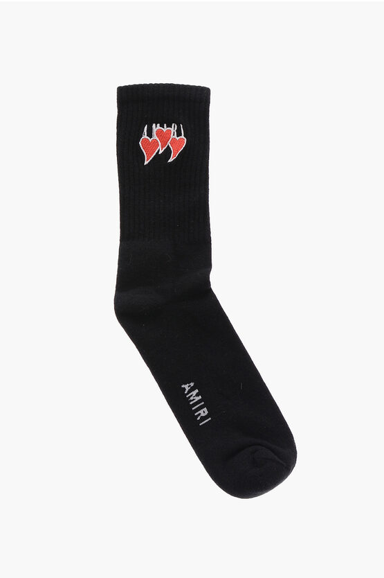 Amiri Embroidered Hearts Socks In Black