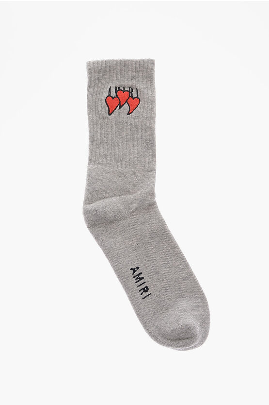 Amiri Embroidered Hearts Socks In Grey
