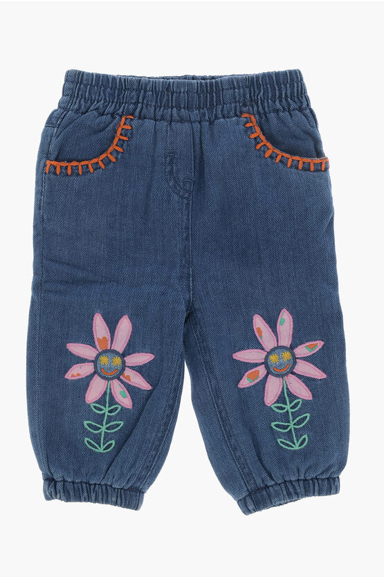 Shop Stella Mccartney Embroidered Jeans With Elastic Waistband