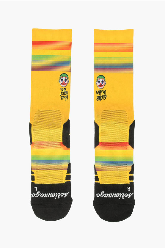 Scrimmage Embroidered Joker Stripes Socks In Yellow